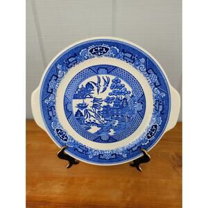 VTG Royal China Blue Willow Ware 11.5" Handled Cake Plate Serving Transferware